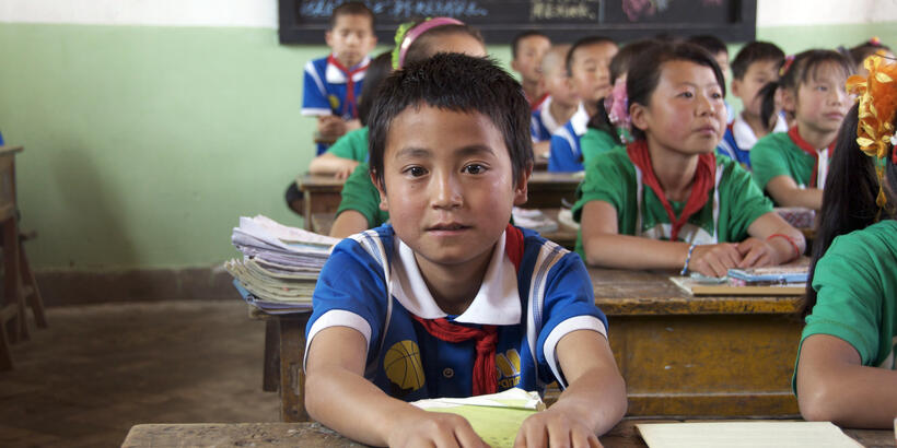 School children in Gansu province in western China. childclassroom