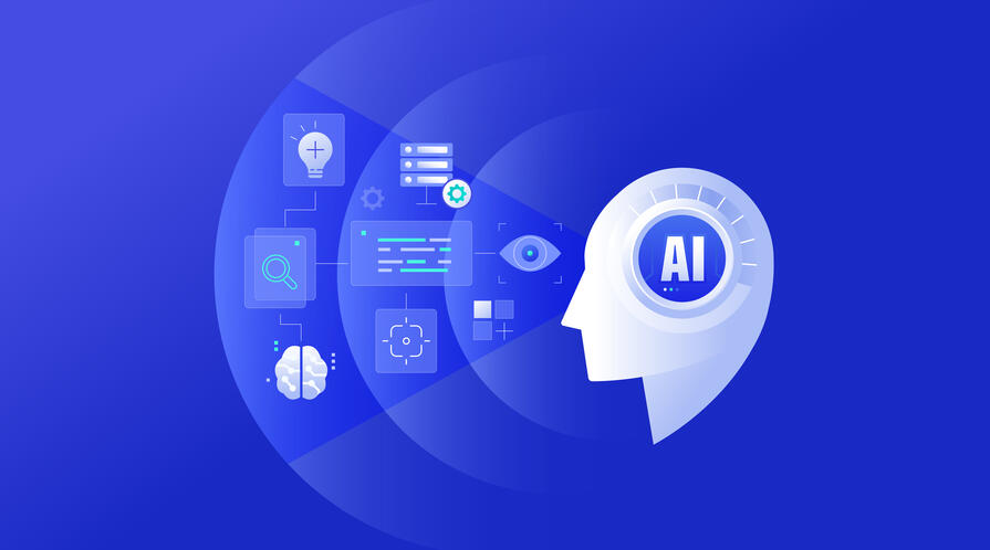 Agentic AI Workflow Automation, Artificial intelligence AI driven decision-making concept illustration blue background