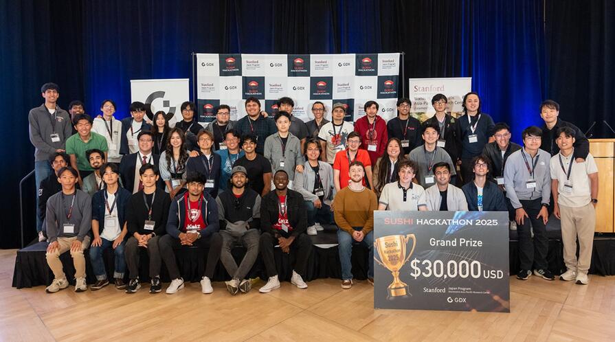 Participants at the 2025 Sushi Hackathon posing for a group photo.