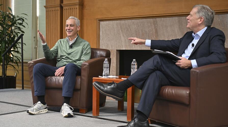 Rahm Emanel in a fireside chat with Michael McFaul.
