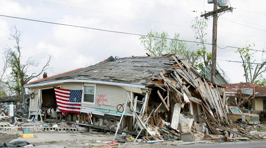Barber shop located in the Ninth Ward, New Orleans, Louisiana, damaged by Hurricane Katrina in 2005.