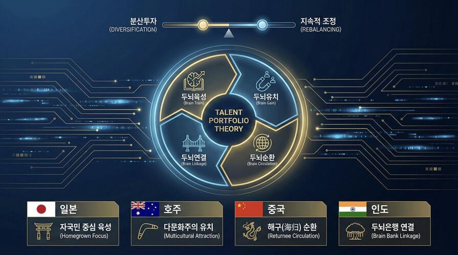 Illustration of the four component of 'Talent Portfolio Theory' and technology concept.