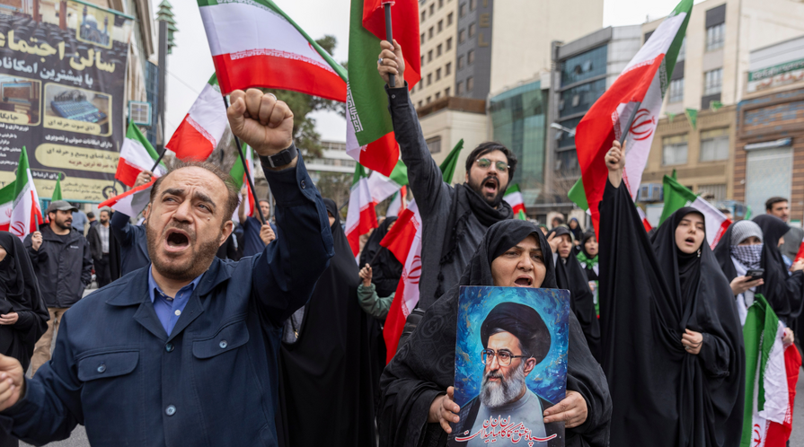 Protestors take to the streets in Tehran following strikes against Iran conducted by the United States and Israel on February 28,2026.