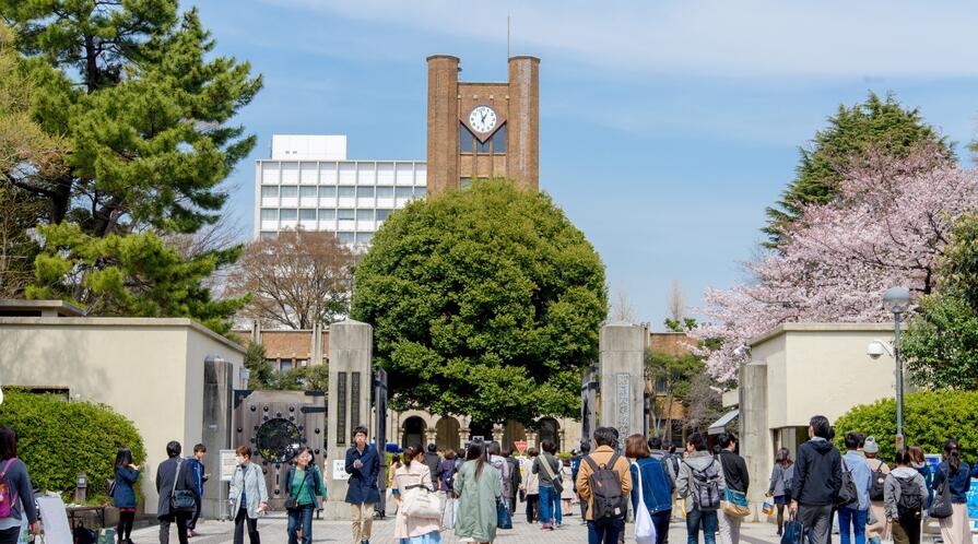  Students walk at the University of Tokyo in April.