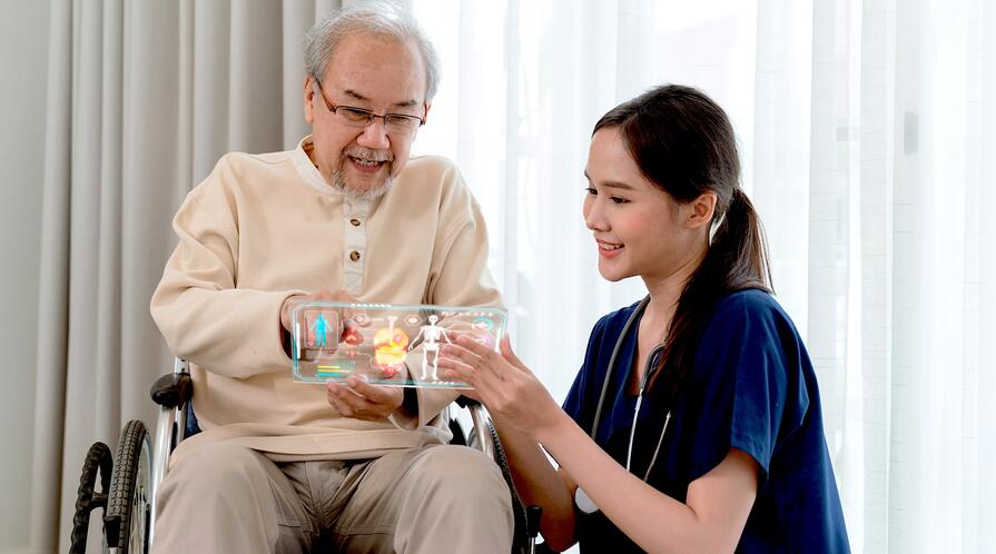Nurse and Patient using AI to explain medical tests