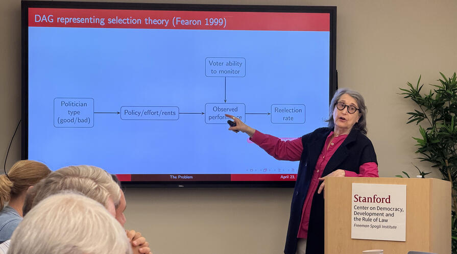 Miriam Golden presented her research in a CDDRL seminar on April 23, 2026.