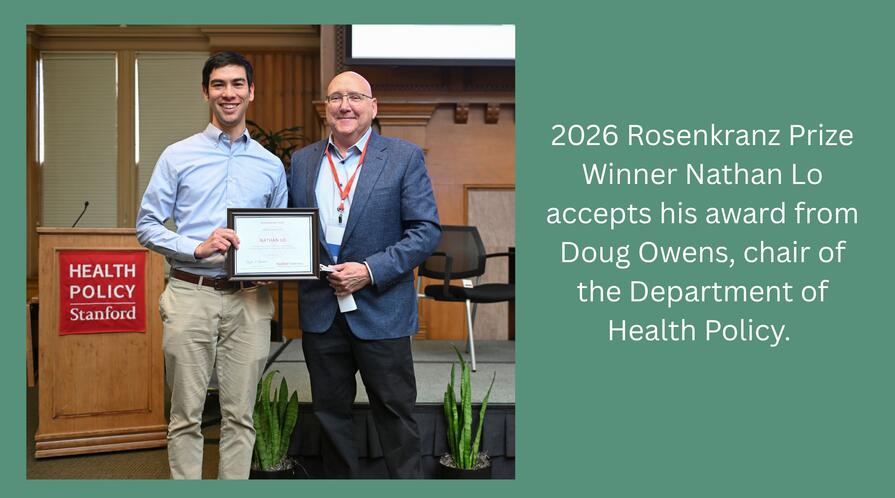 Nathan Lo accepts 2026 Rosenkranz Prize from Doug Owens