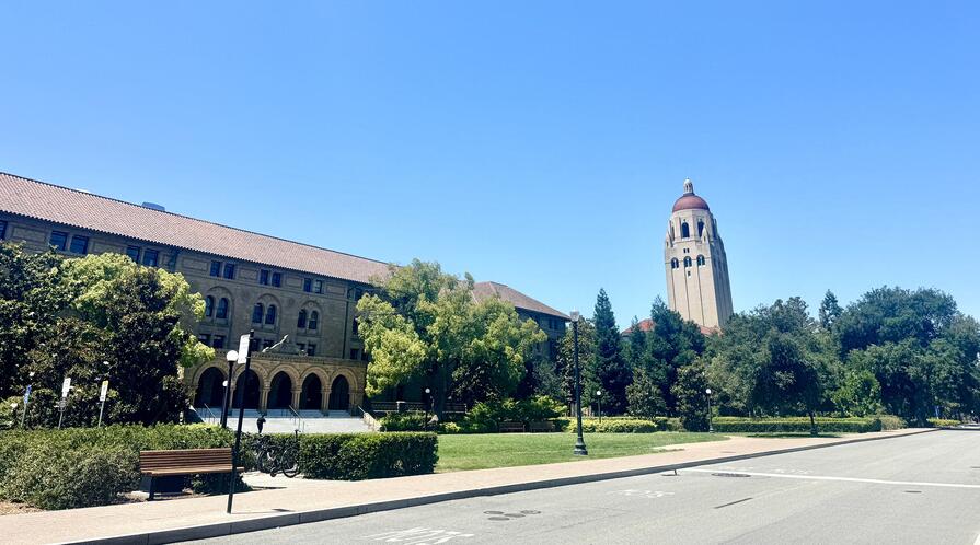 encina hall and hoover tower on Stanford campus
