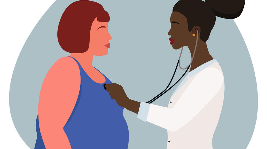 An illustration of a doctor and overweight patients
