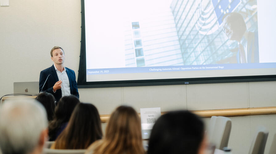 Oren Samet presented his research in September 2025 at the Global Development Postdoctoral Fellows Conference co-hosted by CDDRL and the King Center on Global Development.