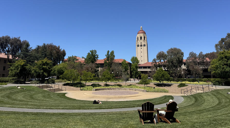 green library and hoover tower on Stanford campus