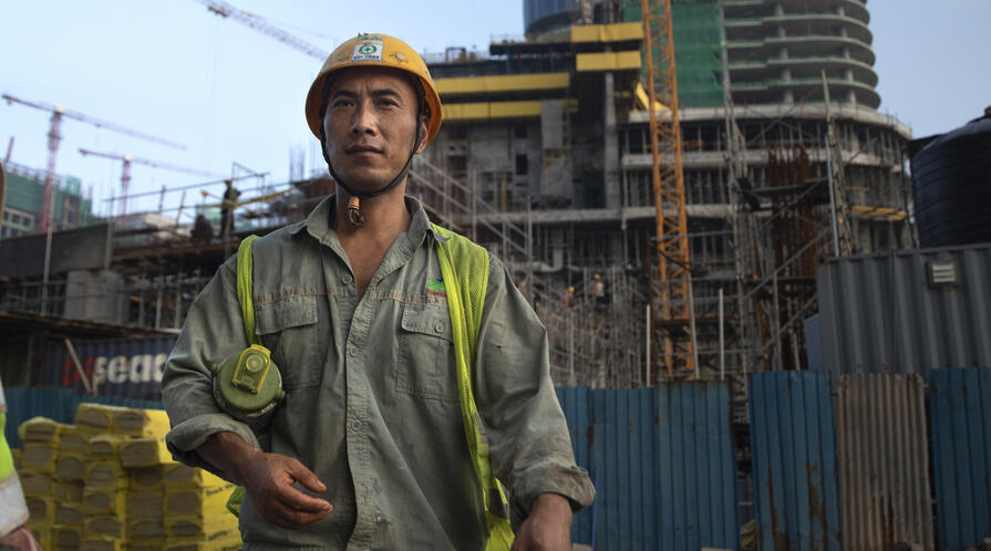 Chinese construction workers in Colombo, Sri Lanka