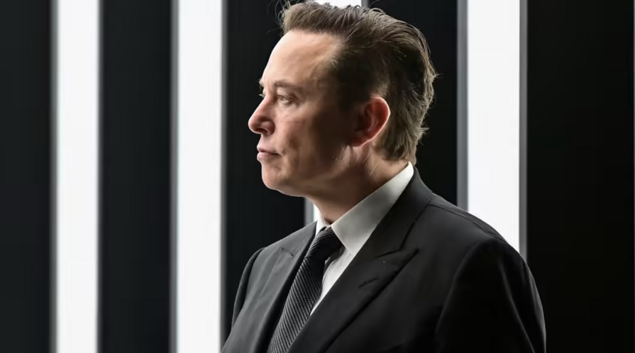 elon musk in profile, with striped background