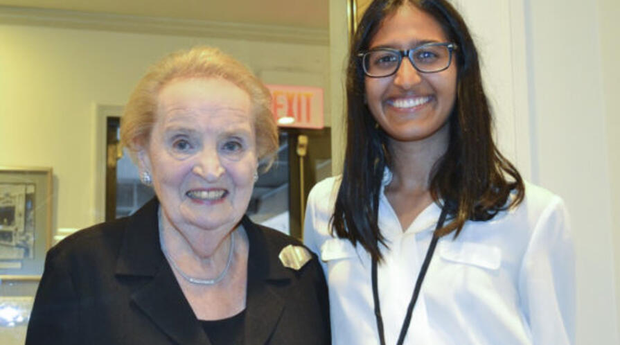 Kendra Mysore, ’20, with former U.S. Secretary of State Madeleine Albright in Washington, D.C.