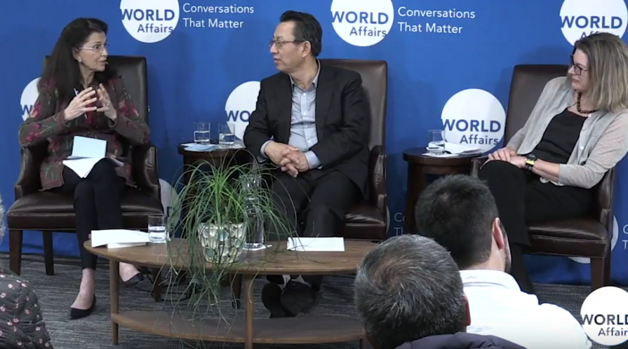 Wrold Affairs CEO Jane Wales, APARC Director Gi-Wook Shin, and Kathleen Stephens