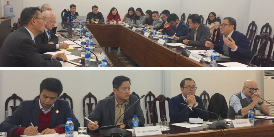 Participants at a roundtable held at the Diplomatic Academy of Vietnam with APARC delegation members